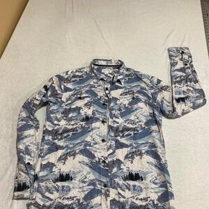 sun + Stone Men Small Blue and white button-up long sleeve shirt. SKU203